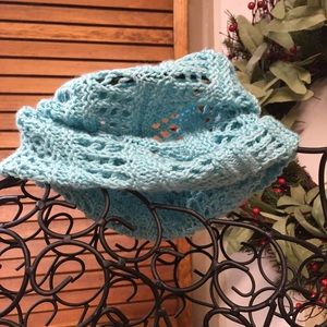 Hand knitted light weight lacy infinity scarf.